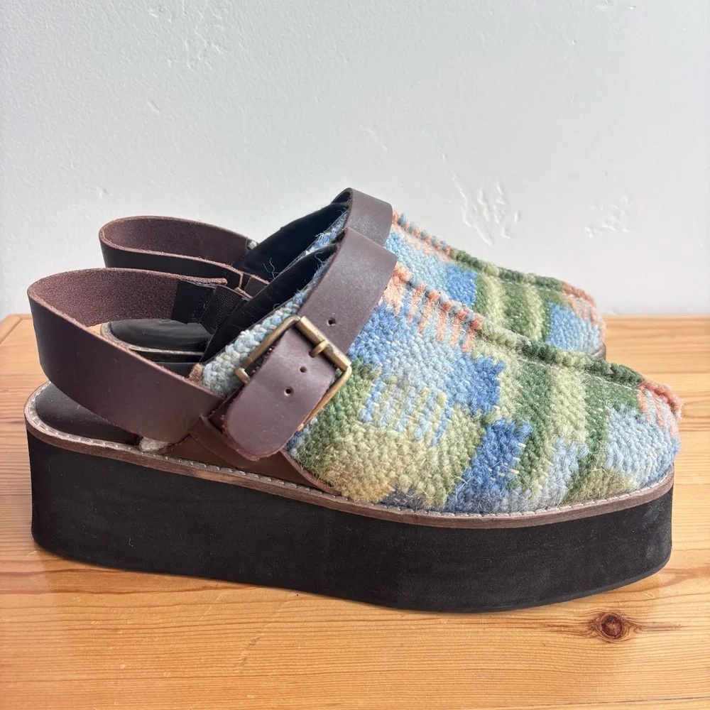 Free People Women’s Astrid Plaid Platform Slingback Clog Stargazer size 9 - Picture 1 of 12